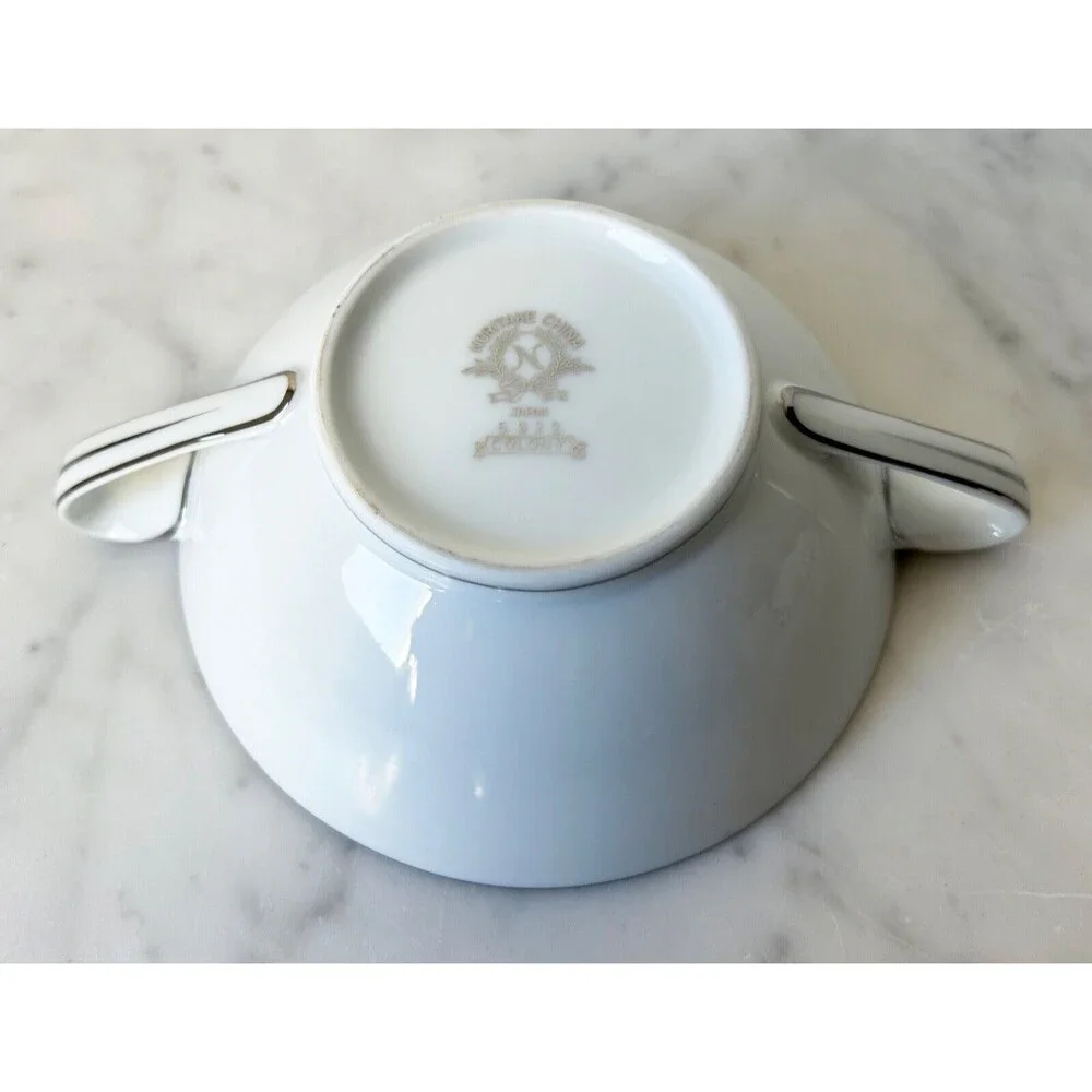 Vintage Noritake Colony China Japan Sugar Bowl & Lid White Platinum Trim